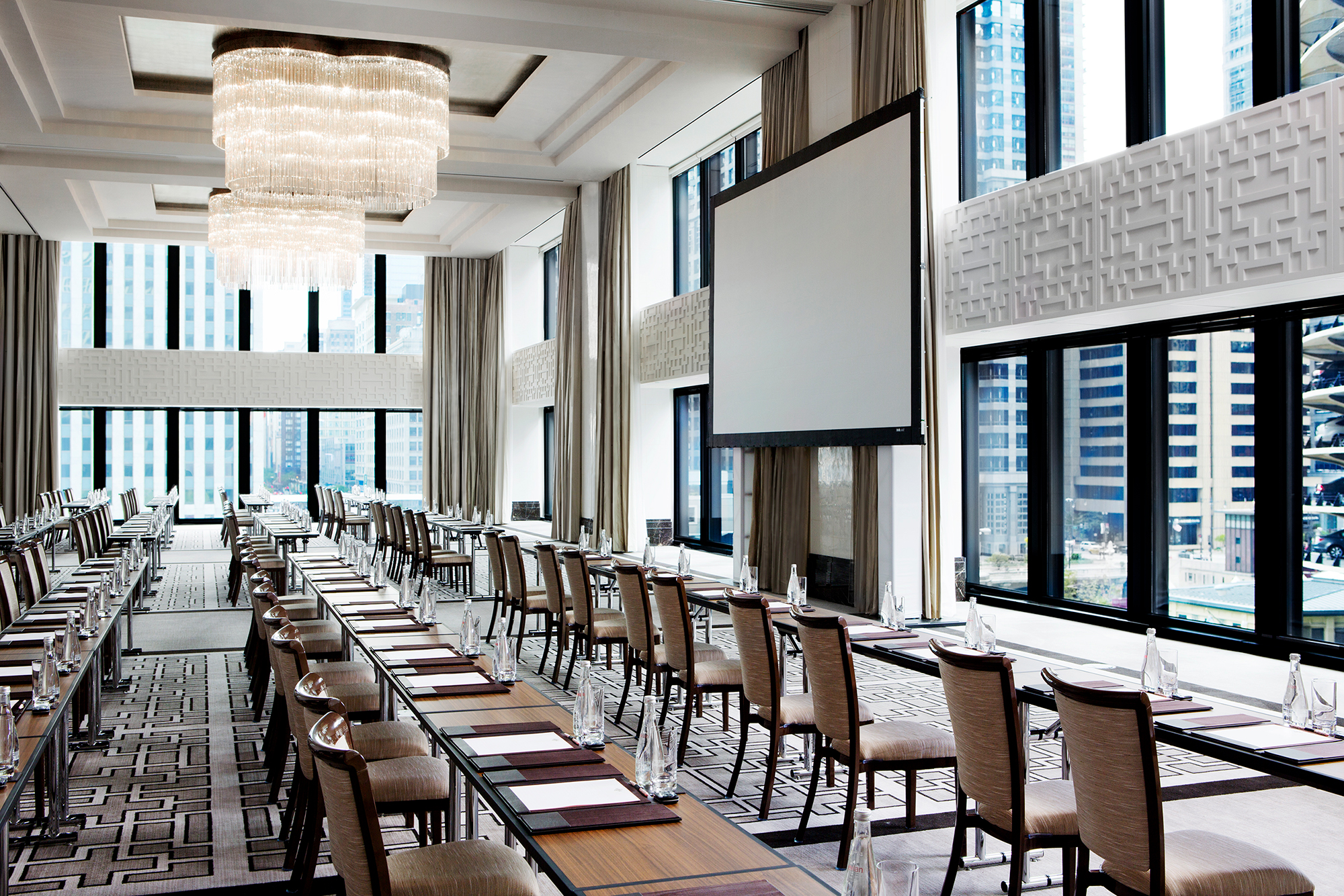 A large event venue at ab88kai, Chicago with a business dining setting.